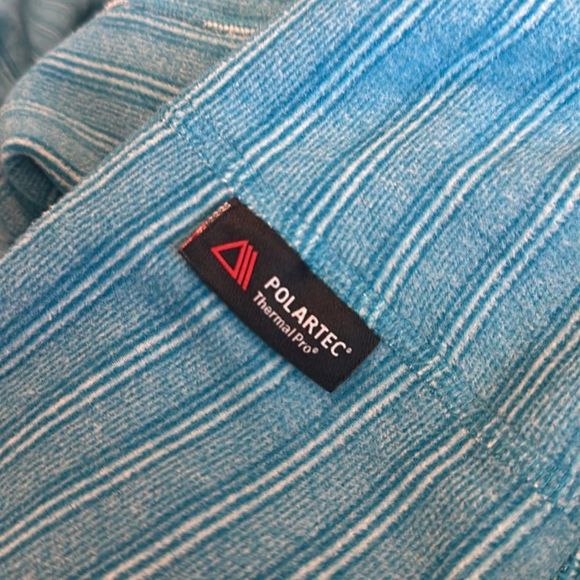 The North Face Women's Size L Teal Full Zip Blue Striped Fleece Polartec Fleece - Picture 9 of 9